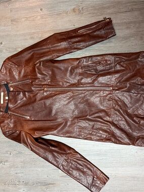 J Brand Chestnut Brown Leather Zip Jacket